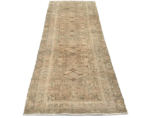 10 Ft Vintage Brown Persian Style Hand Knotted Low Pile Wool Runner Rug